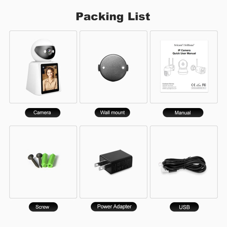 Srihome SH053 4MP 2.8 inch IPS Screen Smart Video Calling IP Camera Baby Monitor(AU Plug)