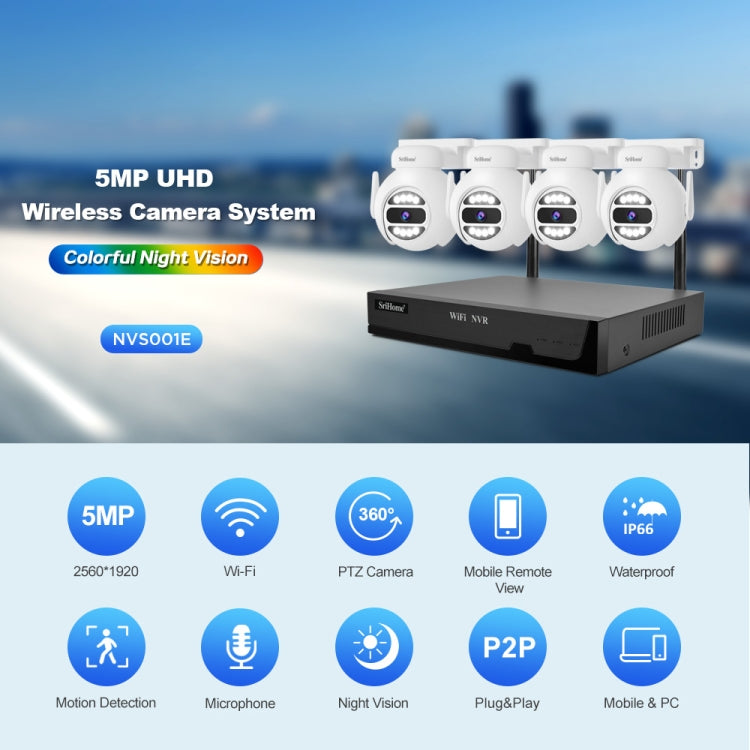 SriHome NVS001E-IPC047 Ultra HD 4 Channel WiFi Network Video Recorder Set(EU Plug)
