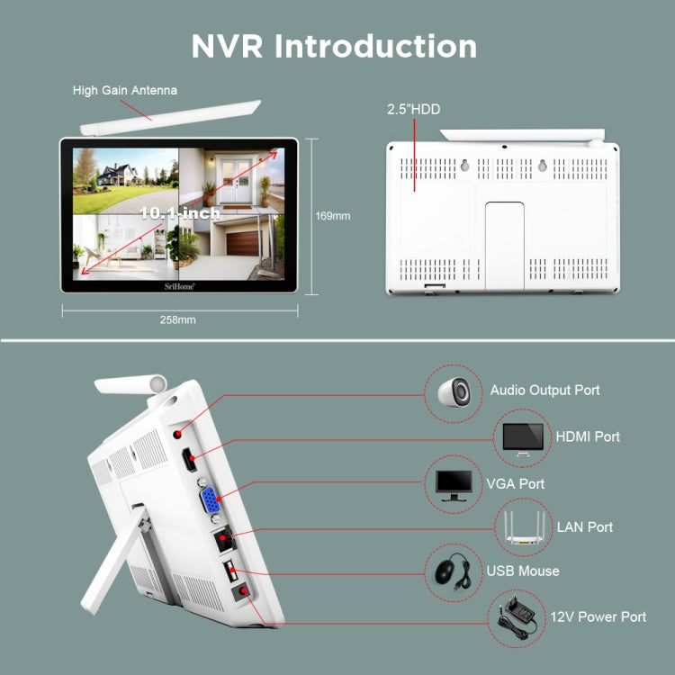 SriHome NVS010-IPC047 Ultra HD 4 Channel WiFi Network Video Recorder Set(US Plug)