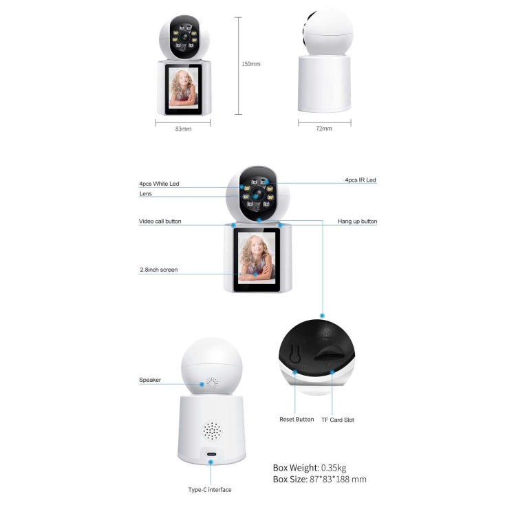 ESCAM QF104 One Click Video Call 3MP Indoor Humanoid Detection Audible Alarm Color Night Version Smart WiFi Camera, UK Plug