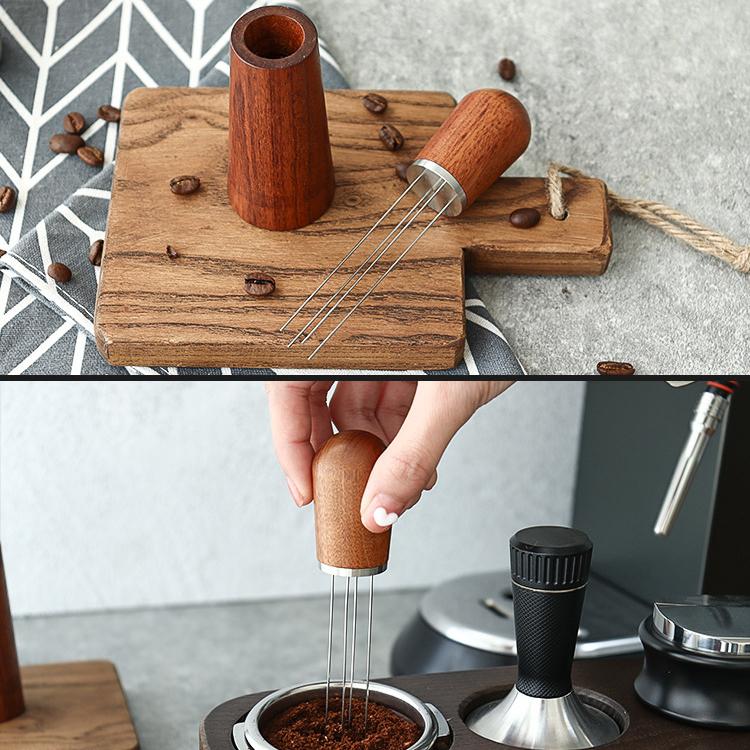 Solid Wood Stand Stainless Steel Coffee Loose Powder Needle