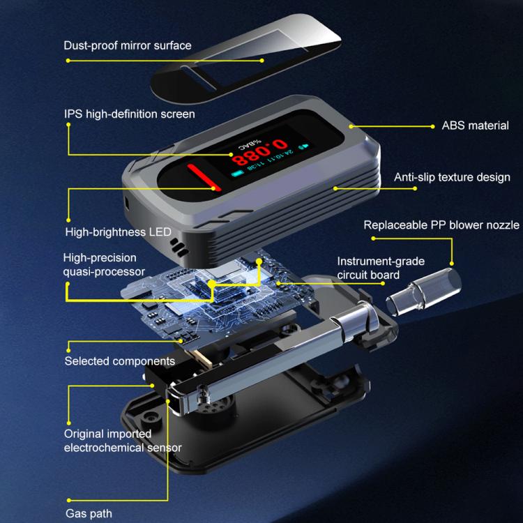 D2000 HD IPS Screen Portable Blow-Type High-Precision Alcohol Content Tester, D2000