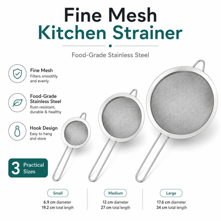 LsCook 3 in 1 Stainless Steel Strainer Spoon Filter Mesh, 6.9+12+17.6cm