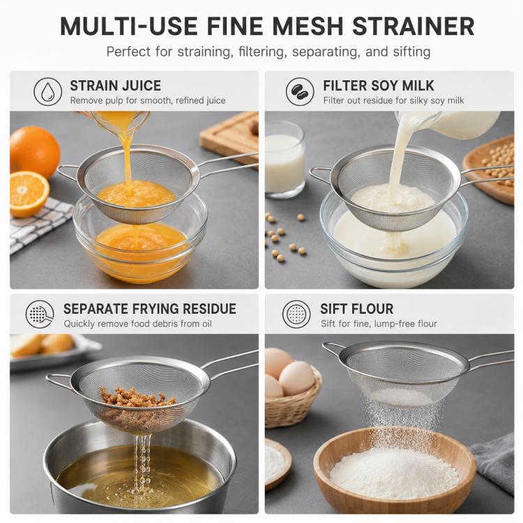 LsCook 3 in 1 Stainless Steel Strainer Spoon Filter Mesh, 6.9+12+17.6cm