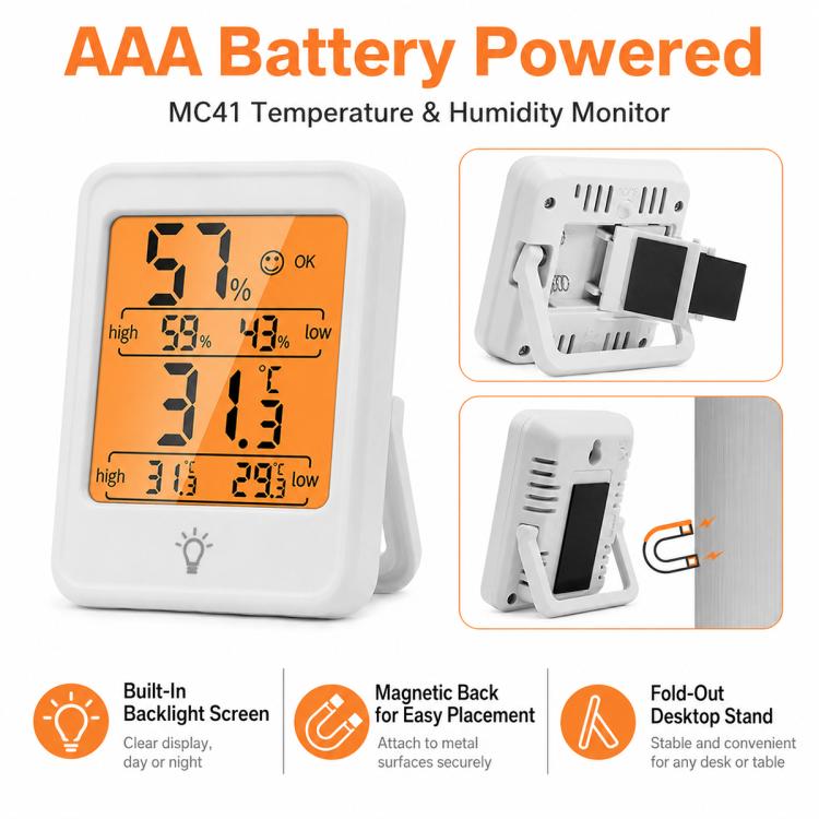MC41 Indoor High-Precision Digital Display Electronic Thermometer and Hygrometer with Backlight