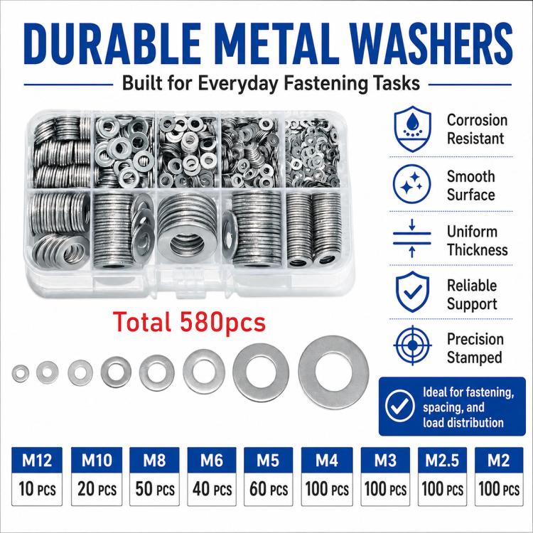 M2-M12 Flat Washer Insulating Round Spacers Suitable for Home use, M2 - M12 580 pcs