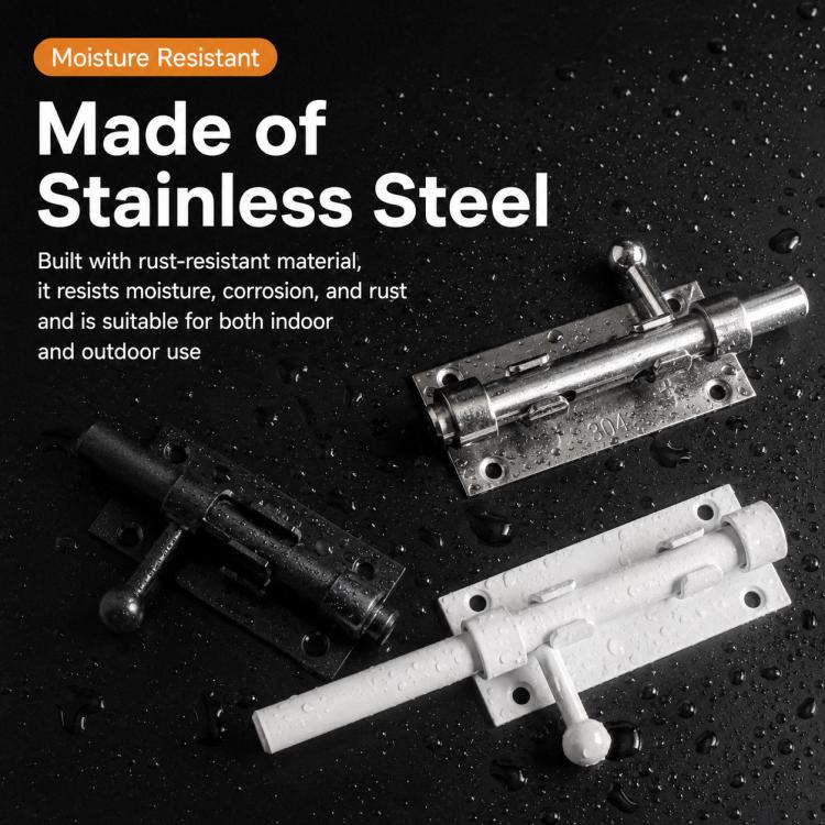 201 Stainless Steel Slide Bolt Latch, Heavy-Duty Barrel Bolt Door Lock, 4 inch, 6 inch, 8 inch