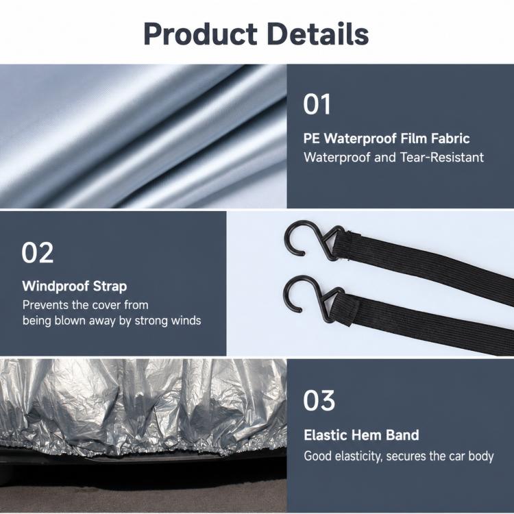 PE Anti-Dust Waterproof Sunproof Car Cover, S:400x160x120cm, M:430x160x120cm, L:480x175x120cm, XL:540x172x120cm, XXL:580x175x120cm, YL:480x175x150cm, YXL:540x175x150cm