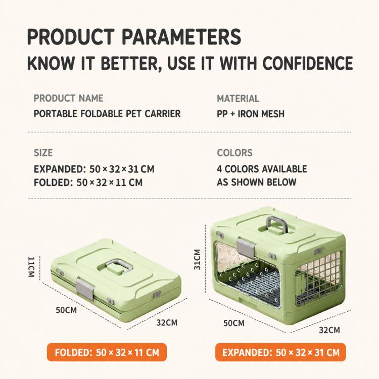 Portable Foldable Pet Carrier Crate with Ventilated Mesh
