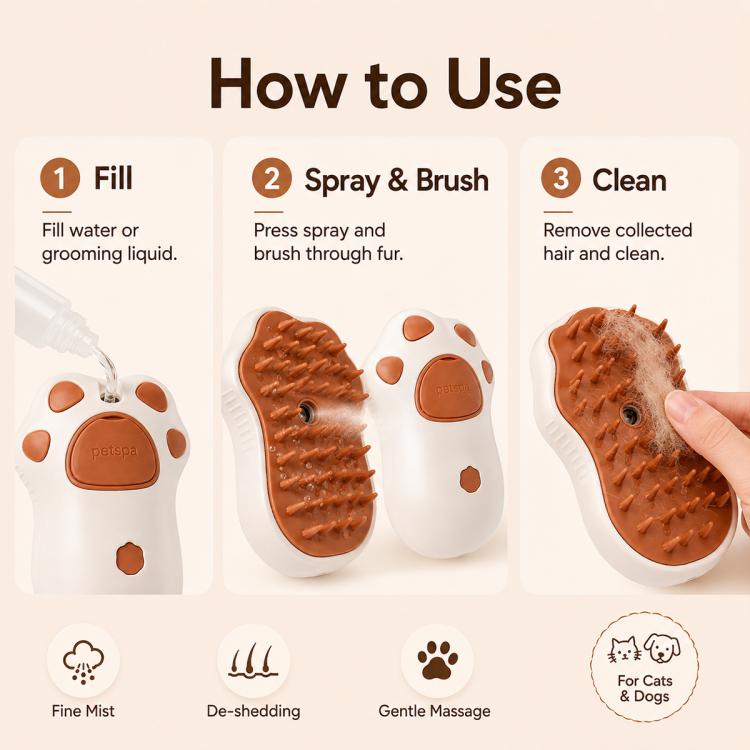 Cat Claws Pet Rechargeable Electrical Spray Hair Removal Massage Comb, Cat Claws Coffee