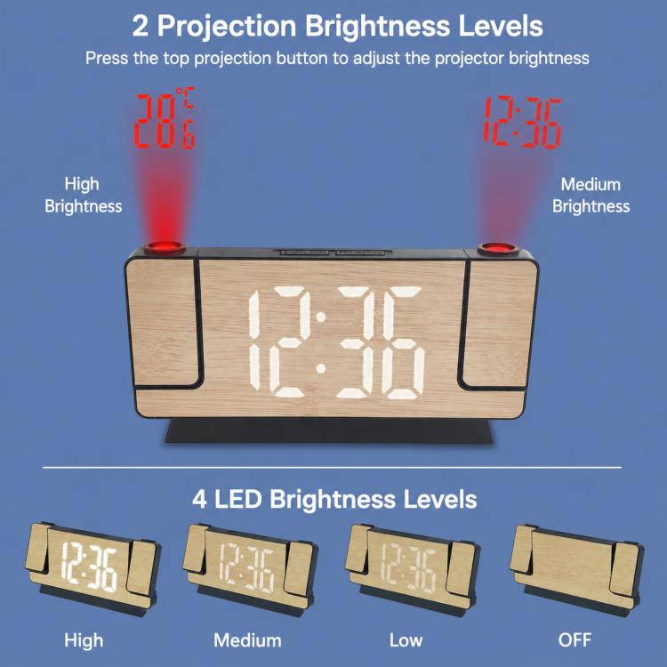 DS-5822LP Creative Bamboo Texture LED Screen Dual Projection Display Electronic Digital Clock
