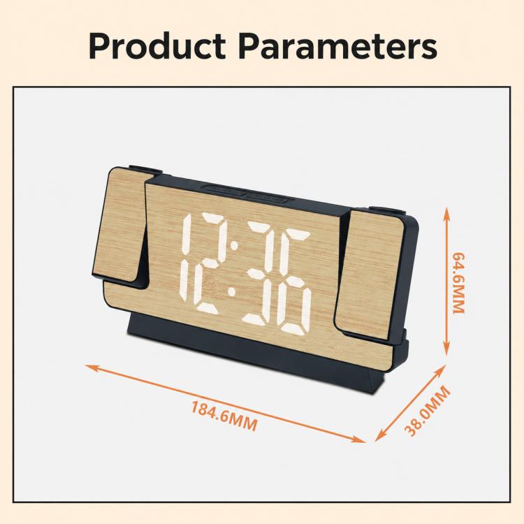 DS-5822LP Creative Bamboo Texture LED Screen Dual Projection Display Electronic Digital Clock