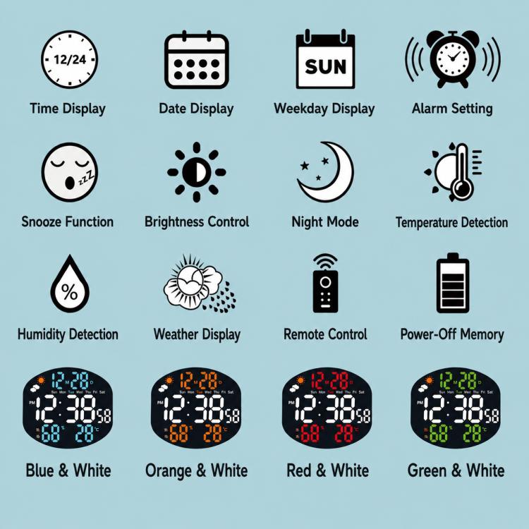 DS-3816L Multifunctional LED Digital Large Screen Weather Display Electronic Clock with Remote Control