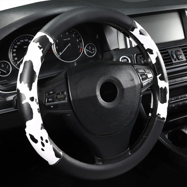 Car Cow Print Steering Wheel Cover, Diameter: 38cm, without Shoulder Pads, with Shoulder Pads
