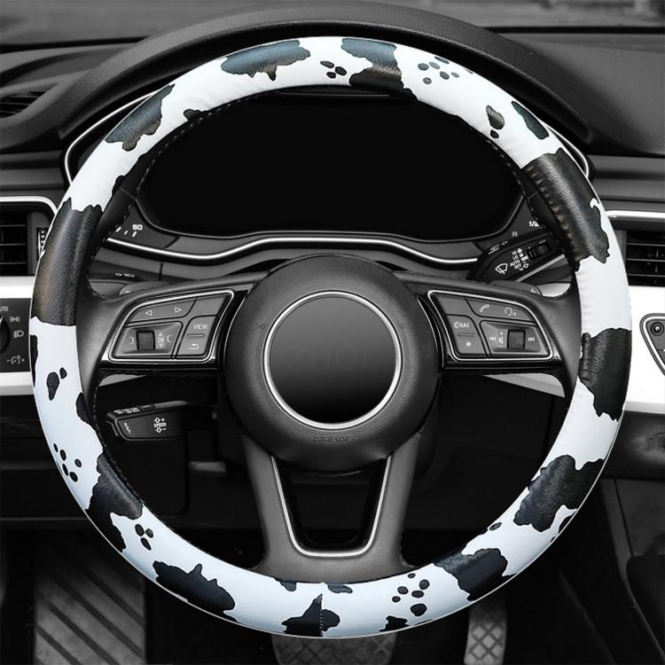 Car Cow Print Steering Wheel Cover, Diameter: 38cm, without Shoulder Pads, with Shoulder Pads