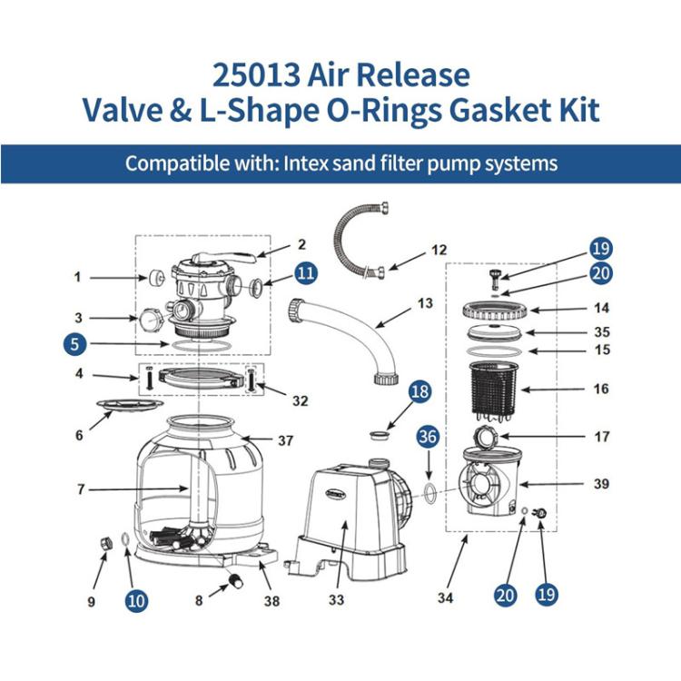 25013 Air Release Valve Ring Washer Set for Intex Sand Filter Pumps