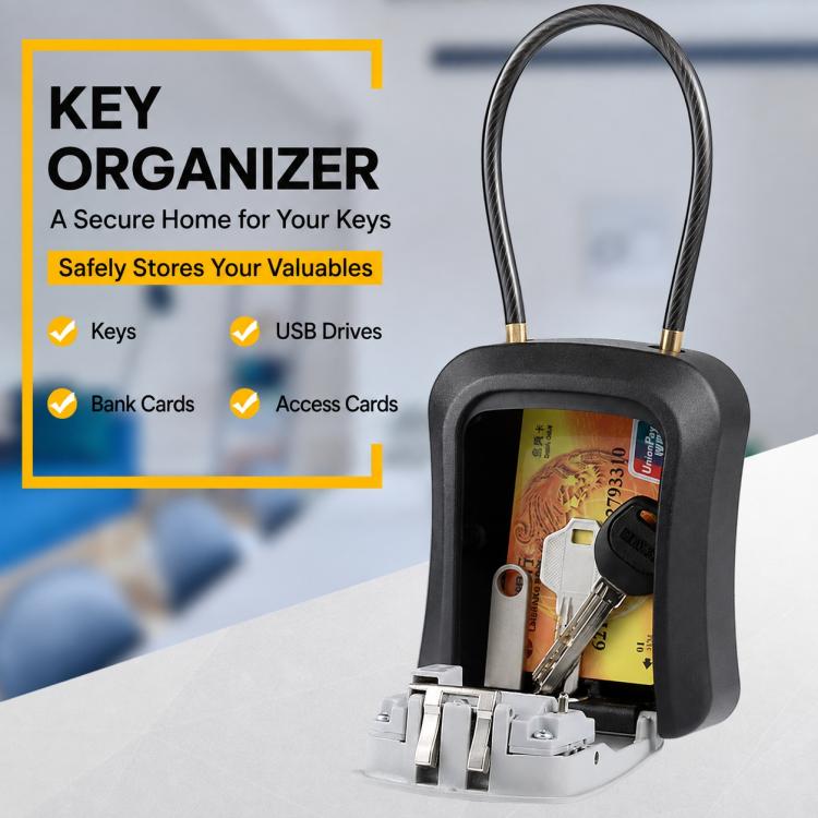 Wall-Mount Key Storage Box Combination Lock with Steel Cable & Plastic Lock Body