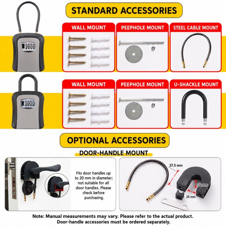 Wall-Mount Key Storage Box Combination Lock with Steel Cable & Plastic Lock Body