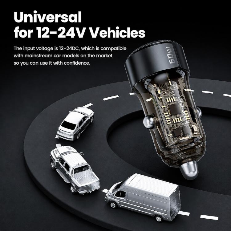 Toocki TC-CC25A 60W USB-A USB-C Dual Ports Car Charger, TC-CC25A