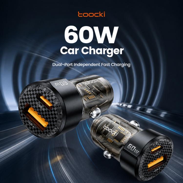 Toocki TC-CC25A 60W USB-A USB-C Dual Ports Car Charger, TC-CC25A