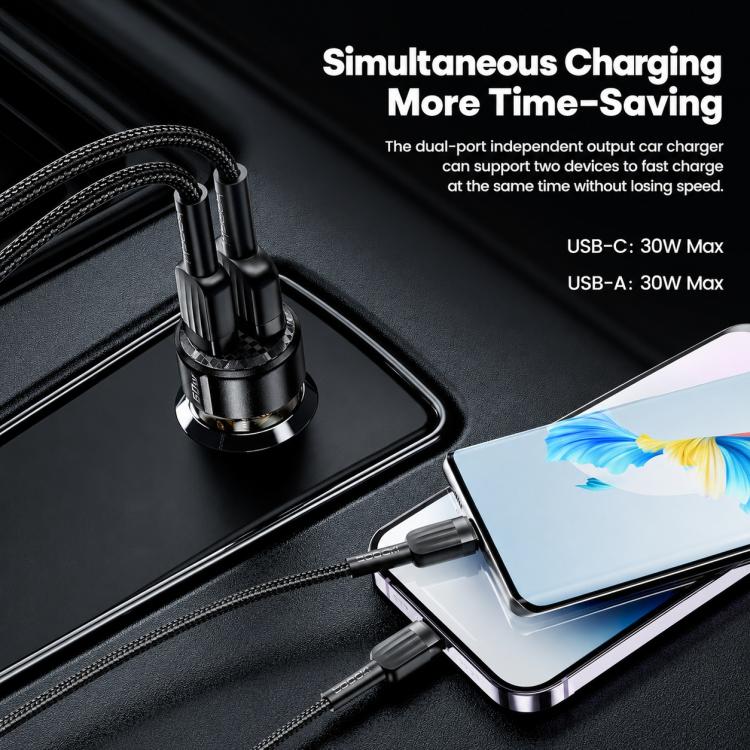 Toocki TC-CC25A 60W USB-A USB-C Dual Ports Car Charger, TC-CC25A