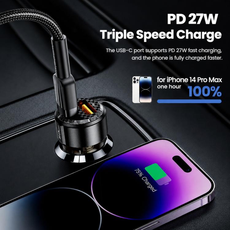 Toocki TC-CC25A 60W USB-A USB-C Dual Ports Car Charger, TC-CC25A