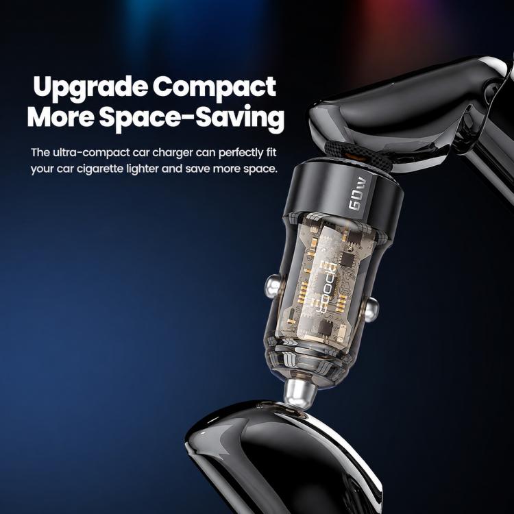Toocki TC-CC25A 60W USB-A USB-C Dual Ports Car Charger, TC-CC25A