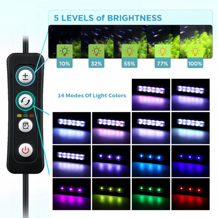HS-Q1 USB DC5V 6W 15 LEDs Clip-on Aquarium Light with Timer and Dimming Function