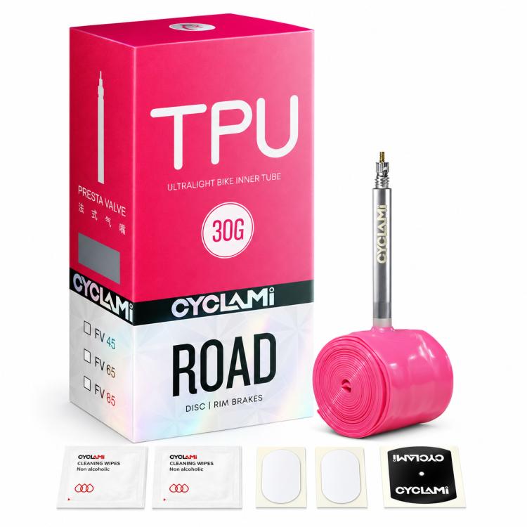 CYCLAMi TPU Ultra Light Bicycle Inner Tube, 30g-Road-FV45mm, 30g-Road-FV65mm, 30g-Road-FV85mm, 45g-Gravel-FV45mm, 45g-Gravel-FV65mm, 65g-MTB-26in, 65g-MTB-27.5in, 65g-MTB-29in