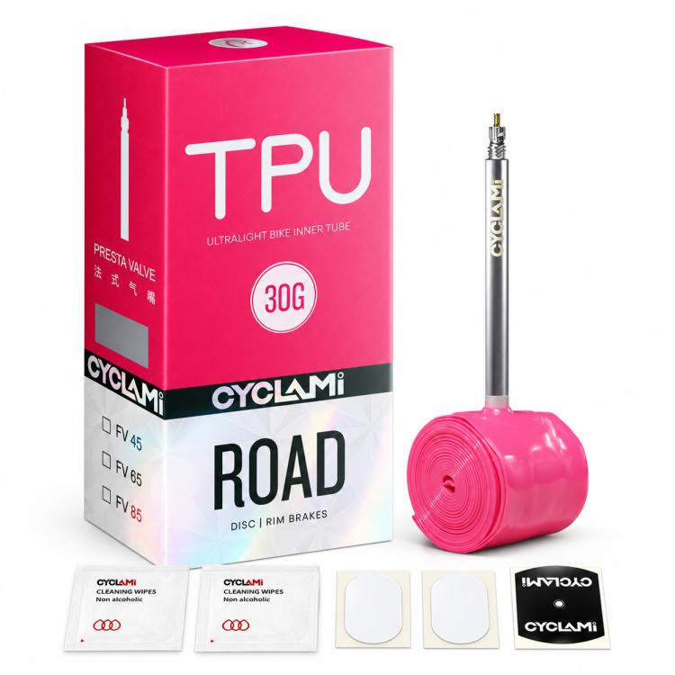 CYCLAMi TPU Ultra Light Bicycle Inner Tube, 30g-Road-FV45mm, 30g-Road-FV65mm, 30g-Road-FV85mm, 45g-Gravel-FV45mm, 45g-Gravel-FV65mm, 65g-MTB-26in, 65g-MTB-27.5in, 65g-MTB-29in