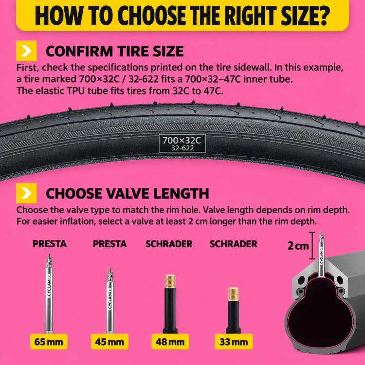 CYCLAMi TPU Ultra Light Bicycle Inner Tube, 30g-Road-FV45mm, 30g-Road-FV65mm, 30g-Road-FV85mm, 45g-Gravel-FV45mm, 45g-Gravel-FV65mm, 65g-MTB-26in, 65g-MTB-27.5in, 65g-MTB-29in