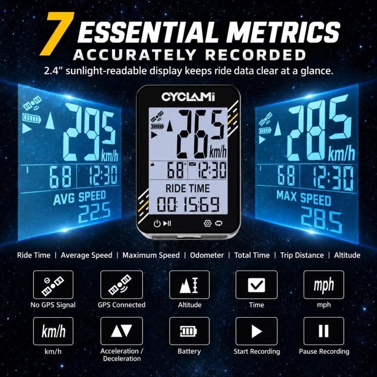 CYCLAMi BKV310 GPS Bicycle Computer Cycling Speedometer for Road & MTB, Only Odometer, With S2 Bracket, With S8 Bracket, With One-Piece Handlebar Bracket