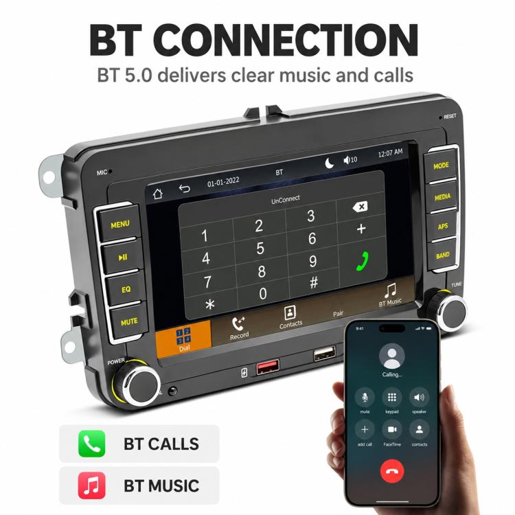 Car MP5 Player Phone Connectivity Bluetooth Reversing Camera for Volkswagen, F9074W 7 inch
