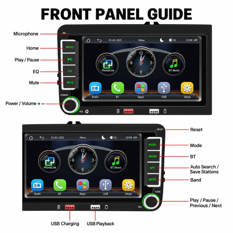 Car MP5 Player Phone Connectivity Bluetooth Reversing Camera for Volkswagen, F9074W 7 inch