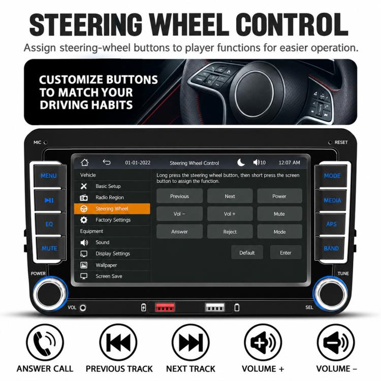 Car MP5 Player Phone Connectivity Bluetooth Reversing Camera for Volkswagen, F9074W 7 inch