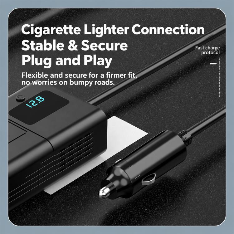 Car Cigarette Lighter to 200W AC Output, USB-A, Type-C Smart Digital Display Car Power Inverter, KDP-200W
