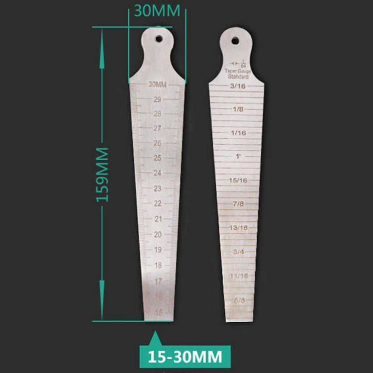 Wedge Feeler Gap 15-30mm Stainless Steel Ruler Inspection Taper Gauge Metric Imperial Measure Tool, 15-30mm Metric Imperial