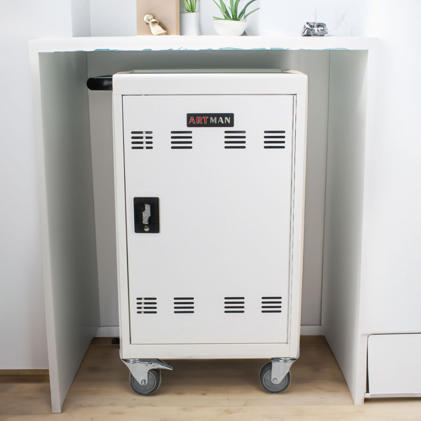 Mobile Charging Cart and Cabinet for Tablets Laptops 32-Device(White)