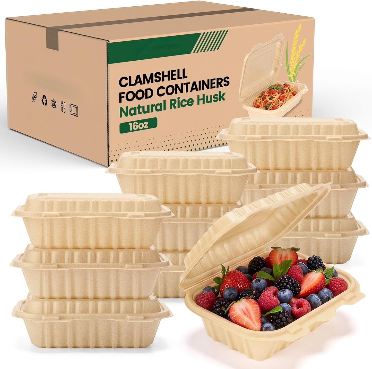 300 Pack 16OZ Cornstarch Clamshell Meal Prep Containers Wholesale