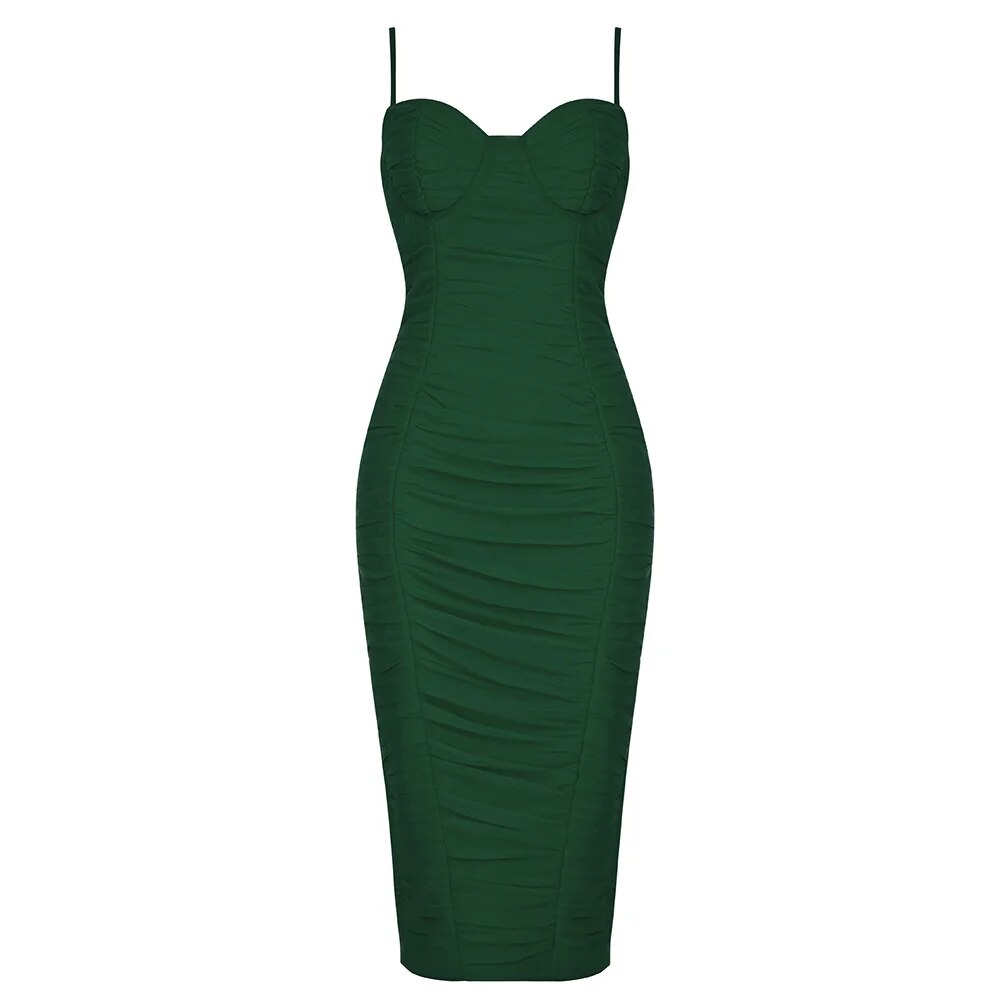 New Mesh Draped Midi Bandage Dress Bodycon Women's Summer  Dress Evening Club Outfits