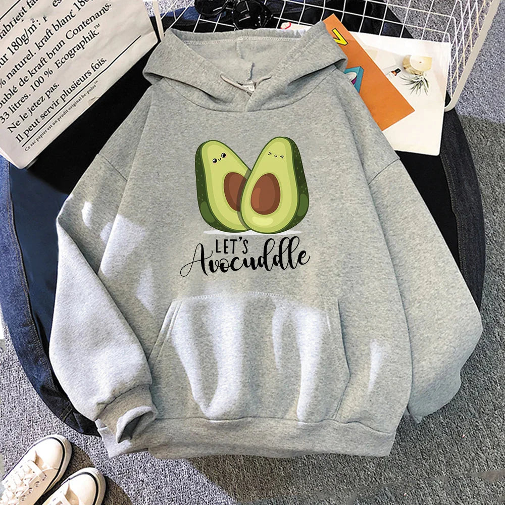 Oversized Hoodies Cartoon Avocado Print Sweatshirt Clothes for teens Women Punk Kpop Clothing Loose Fleece Hoodie Spring Tops