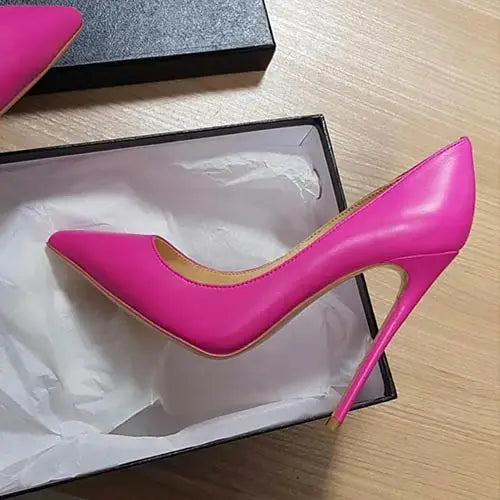UVRCOS 12CM Thin Heels Women Pumps Red Grey Pink Nude Patent Leather Dress Shoes Pointed Toe Stiletto Heels