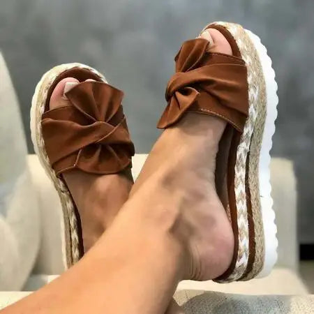 Slippers Women Slides Bow Summer Sandals Bow-Knot Slippers Thick Soles Flat Platform Female Floral Beach Shoes Flip Flop