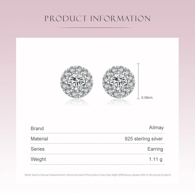Ailmay Genuine 925 Sterling Silver Sun Flower Dazzling Cubic Zirconia Earrings For Women Classic Wedding Statement Jewelry