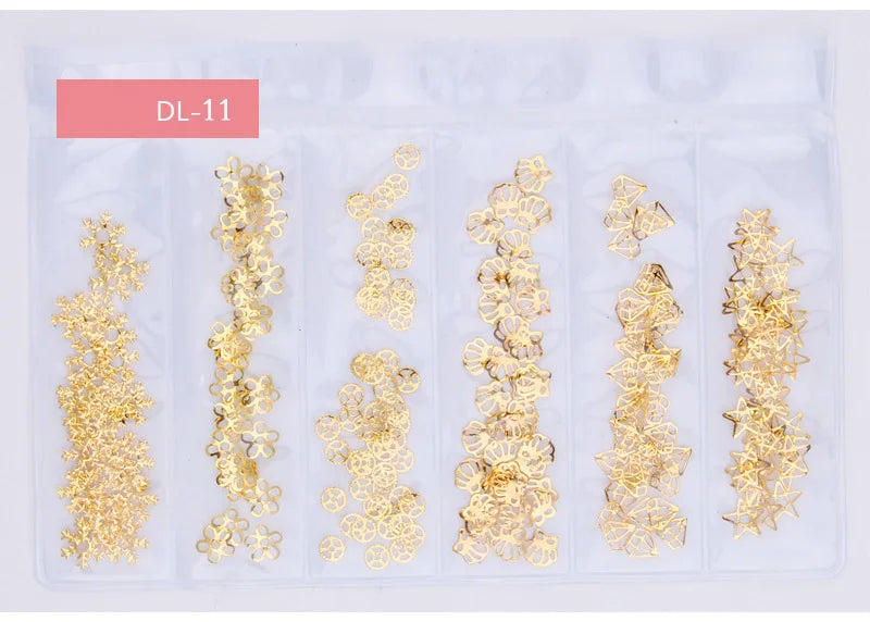 Star Month Hollow Gold and Silver Nail Art Metal Shell 3D Nail Decoration Studs Rhinestones Nail Art Design Charms Stone 1 Bag