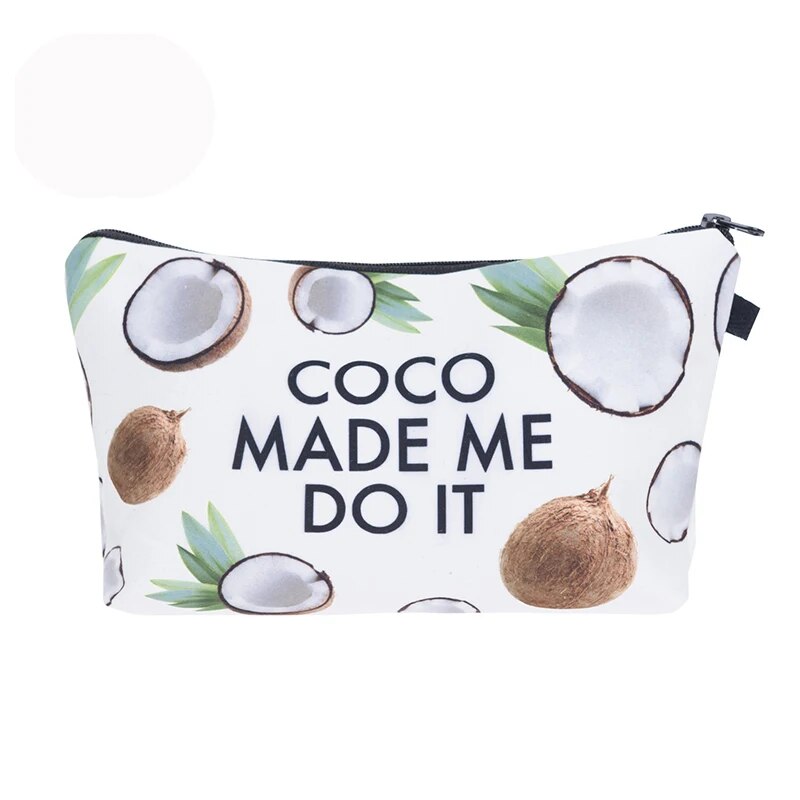 Funny Cute Coconut Print Makeup Bag Gadget Organizer Travel Toiletries Zipper Pouch Cosmetic Storage Zip Lock Bag for Women