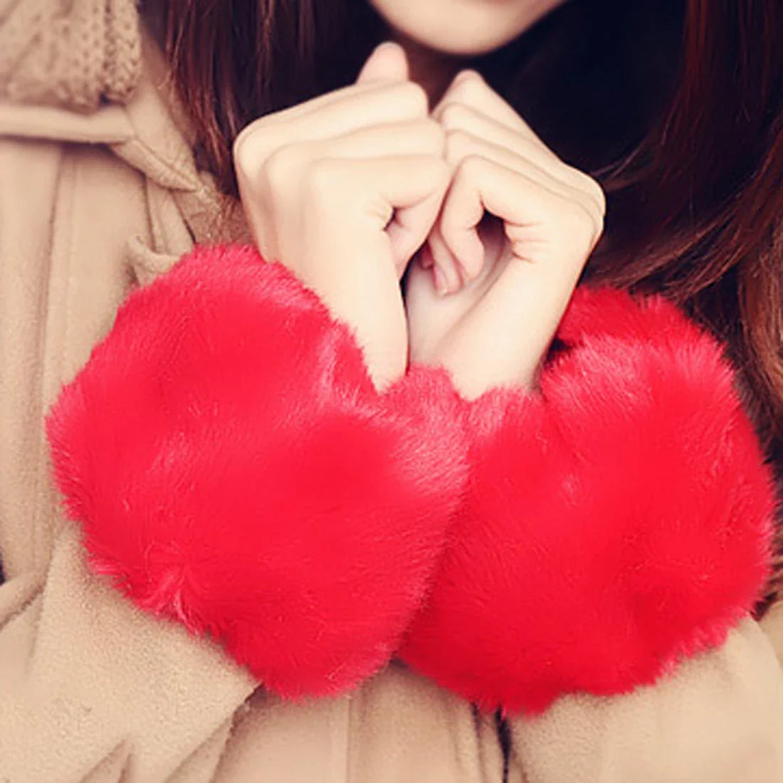 1 Pair Winter Warm Women Arm Warmer Faux Fur Soft Elastic Wrist Slap On Cuffs Arm Warmer Plush Thicken Accessories Gray White