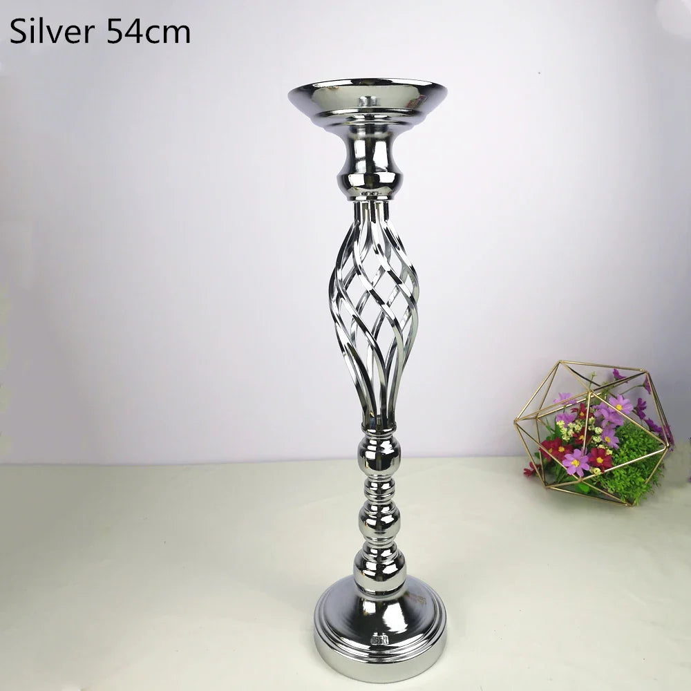 IMUWEN Creative Hollow Gold/ Silver Metal Candle Holder Wedding Table Centerpiece Flower Vase Rack Home Hotel Road Lead Decor