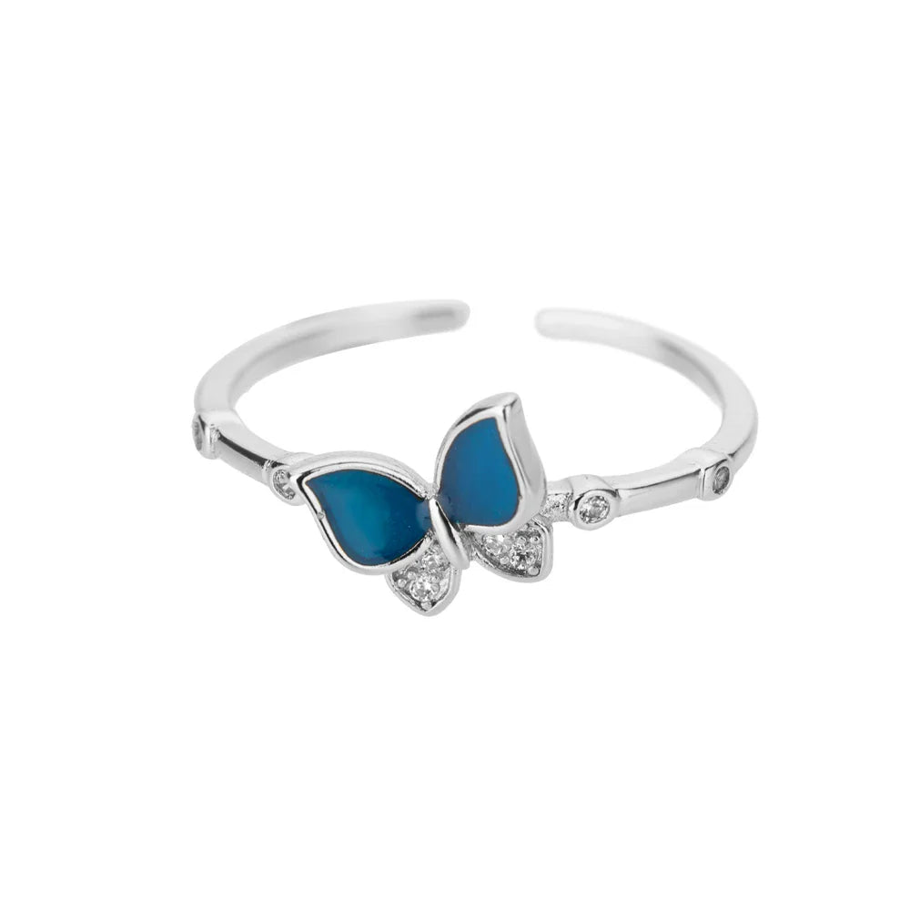Butterfly Rings for Women Shiny Crystal Zirconia Bohemian Vintage Blue Enamel  Finger Ring Fashion Party Jewelry Gift Mujer