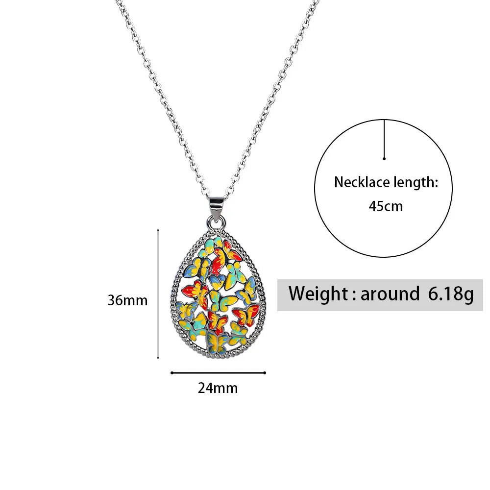 925 Silver Set For Women Color Handmade Enamel Butterfly Ring Jewelry Women's Jewelry Set Ring Necklace Earrings Women's Jewelry